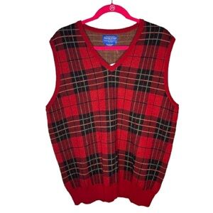 NWT Pendleton Men’s Red and Black Plaid Merino Wool Sweater Vest Size Large READ
